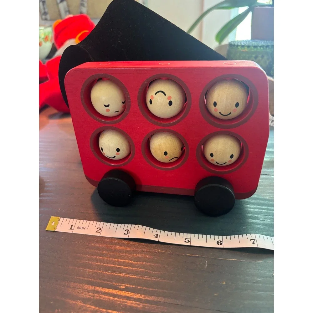 Tender Leaf Toys Wooden London Bus Emotions Spinning Faces Montessori Toy Red